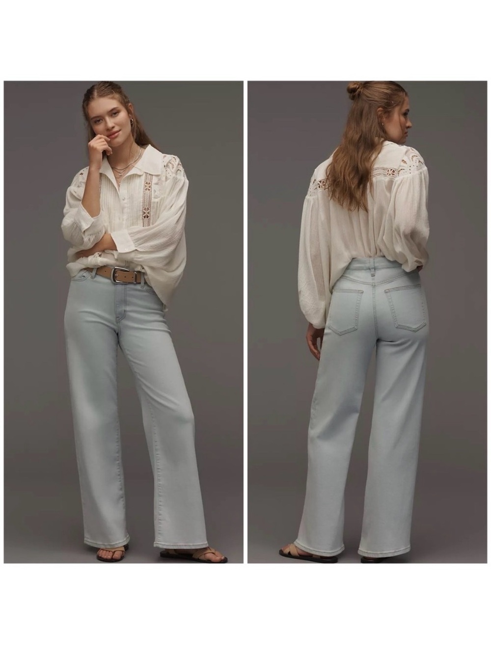 Frame Denim Womens Le Slim Palazzo High Waist Wide Leg Jean in Feather Size 31